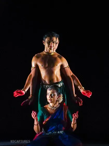 Another multi-limbed illusion from 'Nagamandala'. These formations are carefully choreographed to represent divine or supernatural beings, a common theme in my mythological productions.