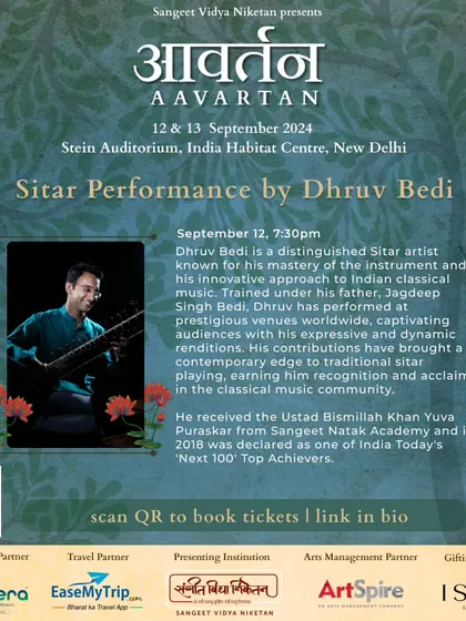 The official announcement for my performance at the 'AAVARTAN' festival at the India Habitat Centre, a premier cultural venue in New Delhi.
