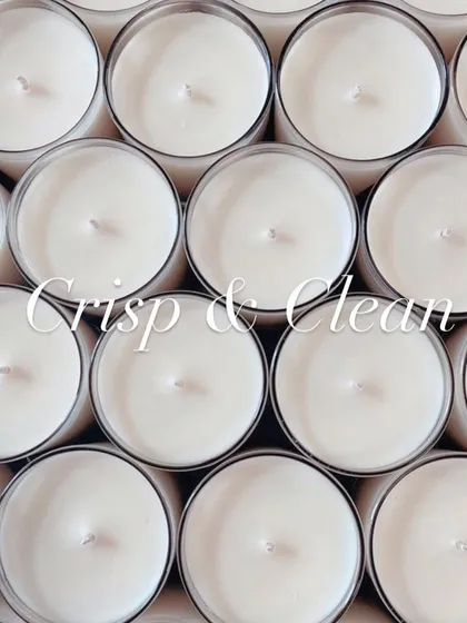 Crisp and clean. I can provide label-less soy scented candles for your business, so you have full control over the branding and packaging.