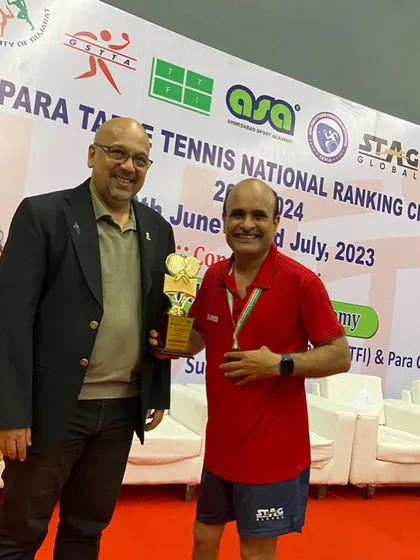 Gajanan Parmar receiving his trophy at the Para Table Tennis National Ranking Championship. We facilitate participation in specialized national events.