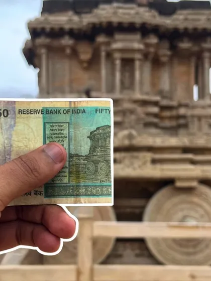 The famous Stone Chariot of Hampi, as featured on the Indian 50 rupee note. We love helping our travelers capture this iconic "then and now" shot.
