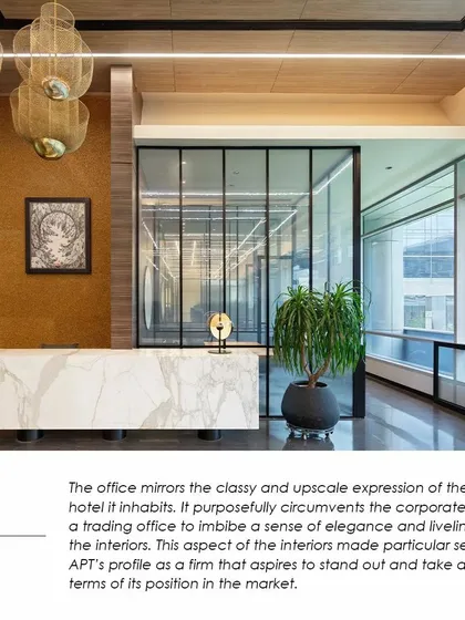 A feature of our APT Office project in Society Interiors magazine. The article highlights the employee-centric design that blends sophistication with an inviting atmosphere.