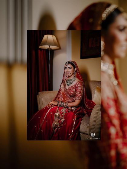 A beautiful bridal portrait with a creative foreground blur. This technique adds depth to the photo and creates a soft, dreamy look.