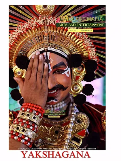This is the soul of Yakshagana, a traditional theatre form from Karnataka. This close-up captures the intricate makeup, expressive emotion, and magnificent headgear that makes every character in our mythological storytelling so compelling.