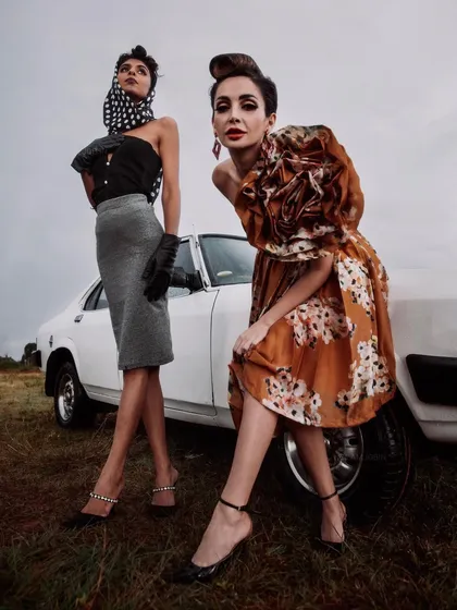 A scene from 'BLANCH', a retro-themed editorial shoot. I created a complete narrative with two models, vintage-inspired outfits, and a classic car to evoke the feel of a bygone era, focusing on storytelling through fashion.