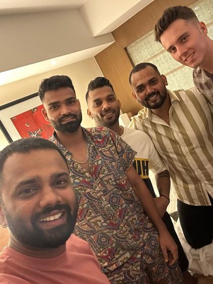 A group selfie with some of the Mumbai Indians players after a session. Good luck for the game.
