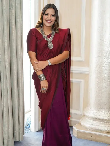 My complete look for the "Me Crorepati 2.0" event. I chose a traditional yet modern saree to match the 'Global Desi' theme of the evening.