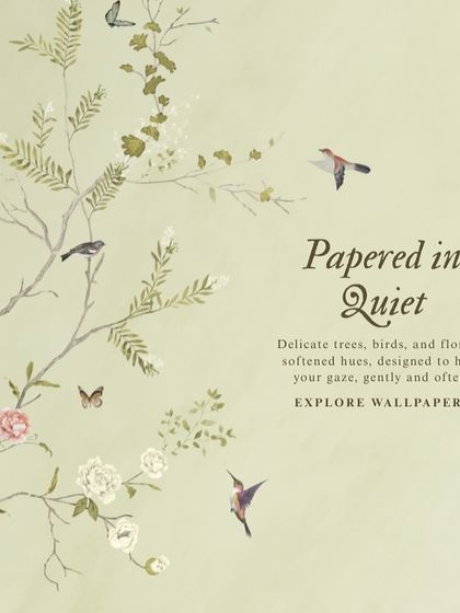 I designed this wallpaper, "Papered in Quiet," to be a gentle whisper of nature. Delicate trees, birds, and flora in softened hues create a calming visual that holds your gaze without overwhelming the space.