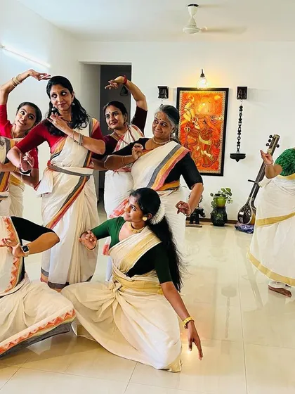 The Guruvayur ensemble portraying Krishna and his Gopikas in a playful snapshot from an Ashtapadi performance.