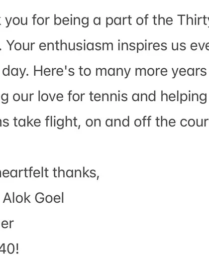 A heartfelt thank you to everyone in the Thirty40 family. Your enthusiasm inspires us every single day.