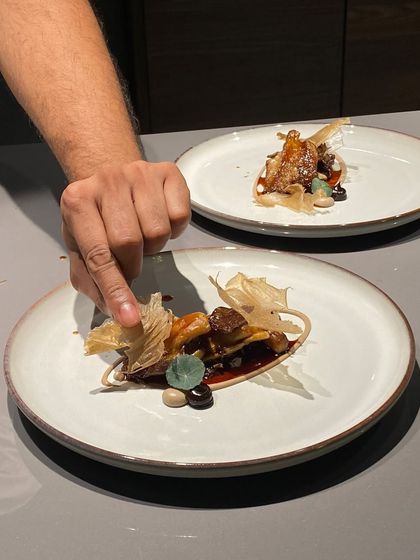 The final touch. Placing a delicate garnish requires a steady hand and an eye for detail, turning a plate of food into a work of art.