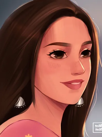 The completed portrait from the previous work-in-progress shot. This illustration captures a soft, dreamy expression with subtle background lighting.