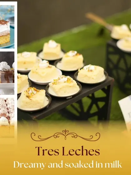 The Tres Leches cake is a dreamy and decadent option for your event. This light sponge cake is soaked in three kinds of milk, offering a moist and flavorful experience.