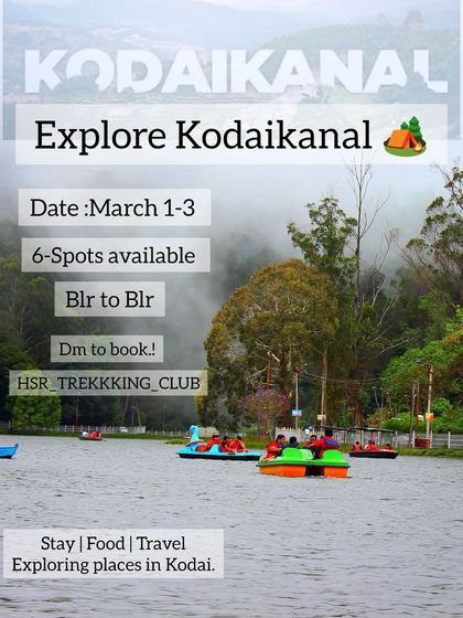 A promotional image for a Kodaikanal trip, advertising available spots for a March weekend.