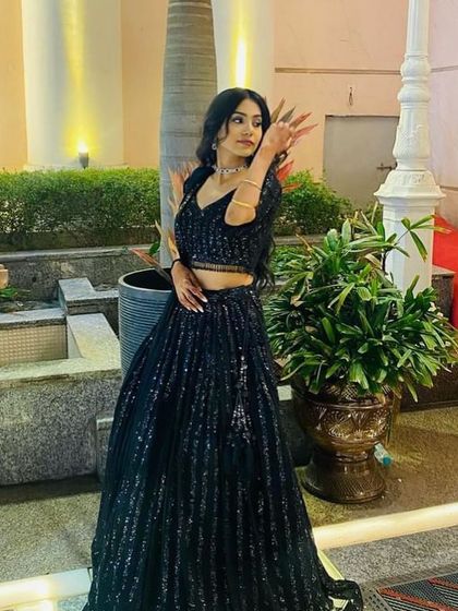 This all-black sequin lehenga is a must-have for any party wardrobe. Rent it for a night and shine without the hefty price tag. This client looks absolutely glamorous.