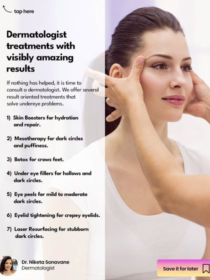 When at-home care isn't enough, I offer several result-oriented treatments. These include skin boosters for repair, under-eye fillers for hollows, eye peels for dark circles, and laser resurfacing for stubborn concerns.