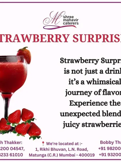 Our Strawberry Surprise is a whimsical journey of flavor. This drink offers an unexpected and delightful blend of juicy strawberries, making it more than just a simple juice.