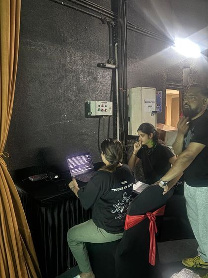 Our team coordinating backstage at the Greytrix event. This is the nerve center for crew and talent movement.