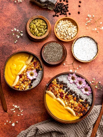 A feast for the eyes. This vibrant flat lay of a smoothie bowl for Earth Café Mumbai showcases our skill in food styling, using color, texture, and composition to create an image that looks as healthy and delicious as the dish itself.