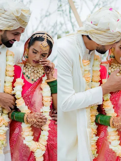 A deeply emotional moment during the wedding ceremony. The groom comforts his tearful bride, a raw and powerful display of love and support that we are honored to witness and capture.