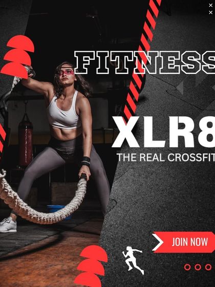 Fitness XLR8, The Real CrossFit. A graphic featuring a woman doing battle ropes, highlighting our focus on intense, functional training.