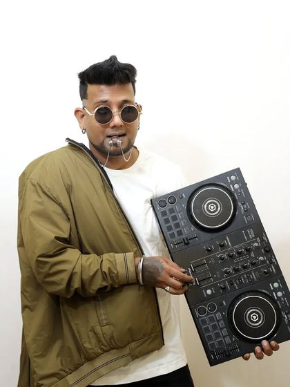 A studio shot with my gear. Music puts me in another zone.