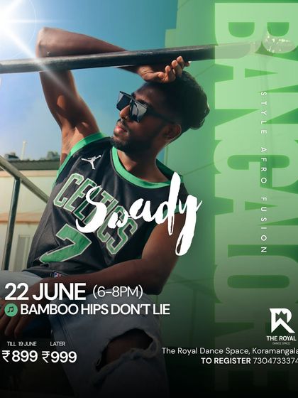 Announcement for an Afro workshop with Swady Dinesh on "Bamboo Hips Don't Lie".