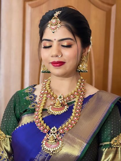 A close up of the bride's makeup, showing the blended eyeshadow and perfectly defined features.