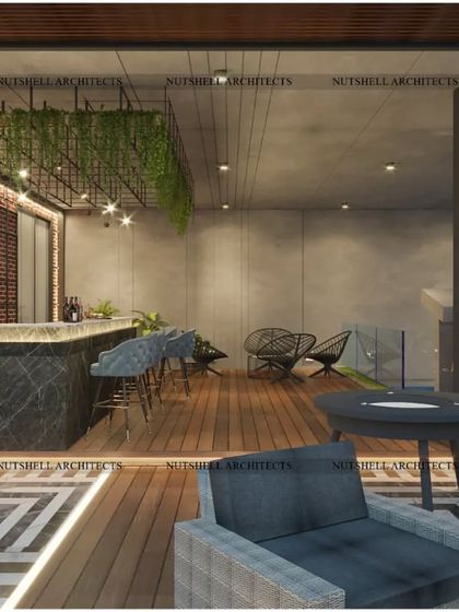 The highlight of this terrace is the full-service bar with a brick-clad backdrop and a neon "Good Times" sign. This feature transforms the space into the perfect venue for hosting parties that last from dusk till dawn.