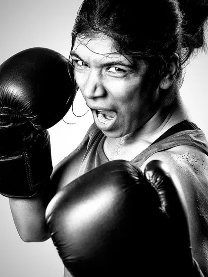 This is raw energy. For the Thums Up campaign, I wanted to capture the fierce determination of boxer Nikhat Zareen. Using stark black and white and high-contrast lighting, we focused on the intensity in her expression, creating a portrait that is all about strength and spirit.