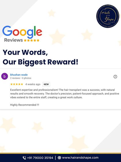 "Excellent expertise and professionalism! The hair transplant was a success, with natural results and smooth recovery." We are grateful for such wonderful feedback.