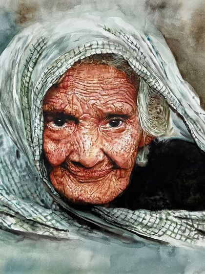 A slightly different take on the 2016 portrait, with a cooler, more atmospheric background. This version emphasizes the subject's expression by creating a soft contrast with the surrounding tones.