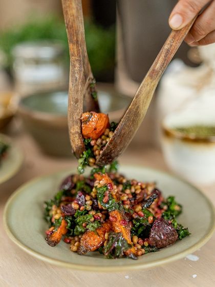 Tossing our roasted vegetable and lentil salad. We believe in celebrating local ingredients, creating a symphony of colours, textures, and flavours in every dish we make.