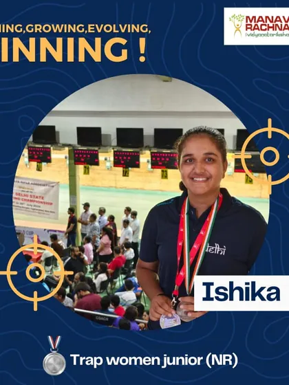 Our shooter Ishika with her silver medal won in the Trap Women Junior (NR) category at the 39th Delhi State Shooting Championship, showcasing the depth of our talent pool.