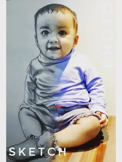 Another example of a sketch and photo comparison. I enjoy showing how a part of the original photo can be transformed into a complete pencil sketch.
