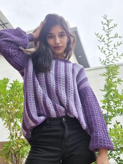 Feeling confident in my handmade sweater. The quality of the cotton yarn from Yarn Hutt makes it so soft and comfortable to wear.