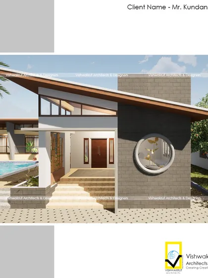 This render highlights a unique architectural feature of the farm stay: a circular window. Small details like this add character and visual interest to the building's facade.
