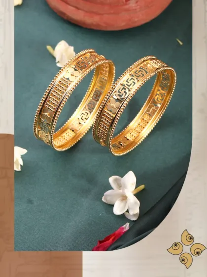 Discover the radiant charm of our latest bangle collection. These bangles feature a unique geometric pattern, perfect for customers who appreciate modern design.