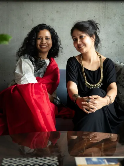Our founders, Amrita Guha and Joya Nandurikar, photographed for the Living Etc. India feature on the Bammi Residence.