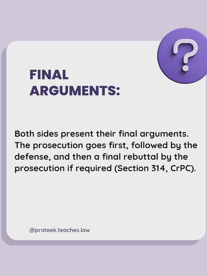 Both the prosecution and defense present their final arguments to the court. Section 314 of the CrPC outlines this stage, where each side summarizes their case and evidence.