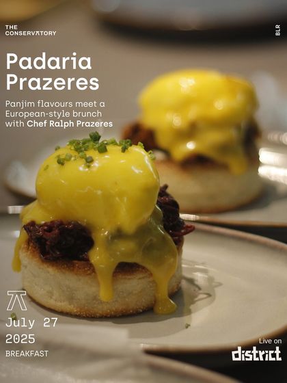 The poster for the Padaria Prazeres brunch, featuring their famous Eggs Benedict. This event brought Panjim's European-style brunch flavors to Bangalore for one day only.