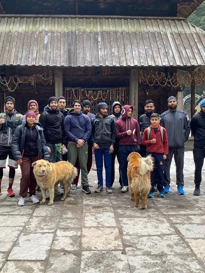 The team paying a visit to the historic Hadimba Devi Temple in Manali. We make sure to explore the local culture and heritage as part of the retreat.