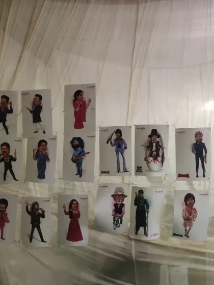 A display of my caricature prints at the Timeless Ayodhya Festival.