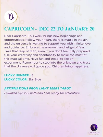 This week's tarot reading for Capricorn. The reading brings new beginnings and opportunities. Follow your heart, there is magic in the air.