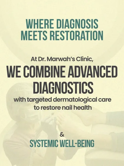 At our clinic, we combine advanced diagnostics with targeted dermatological care to restore not just nail health, but also to address the systemic well-being that your nails reflect.