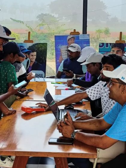 The registration desk buzzing with activity. Our monthly tournaments are a popular and essential part of the local junior golf calendar.