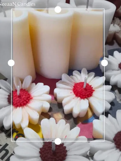 Light up your Diwali with love and a handmade glow. This collection shows our daisy candles alongside simple white pillar candles, a perfect mix for festive decorations.