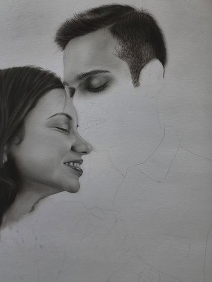 A progress shot with the hair and one face detailed.