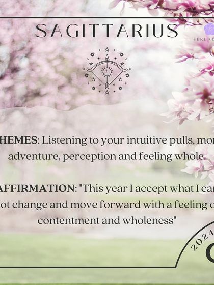 A message for Sagittarius for the new year. Your themes are listening to your intuitive pulls, more adventure, perception, and feeling whole. Your affirmation: "This year I accept what I can not change and move forward with a feeling of contentment and wholeness."