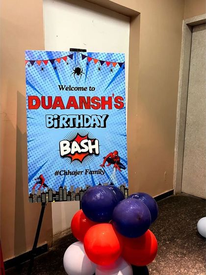 A personalized welcome sign for a Spiderman-themed birthday bash. This is a great way to greet guests and set the theme from the very beginning.